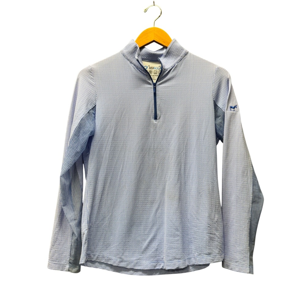 IBKÜL 1/4 Zip Pullover Womens Small Gingham Blue Golf Mesh Sleeve Activewear